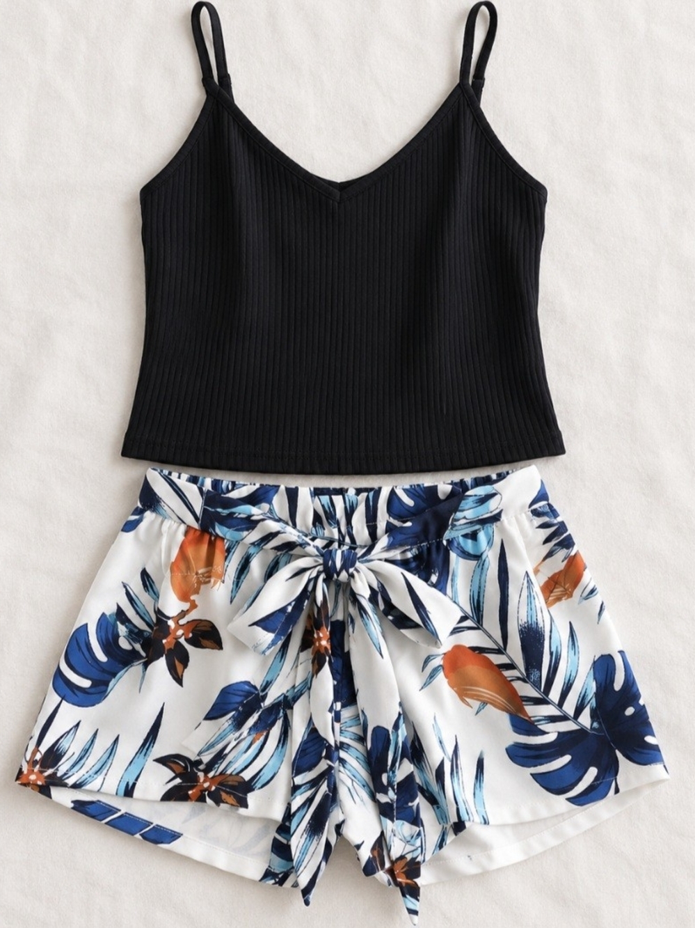 SHEIN Tropical Cami & Tie Shorts Set Size L